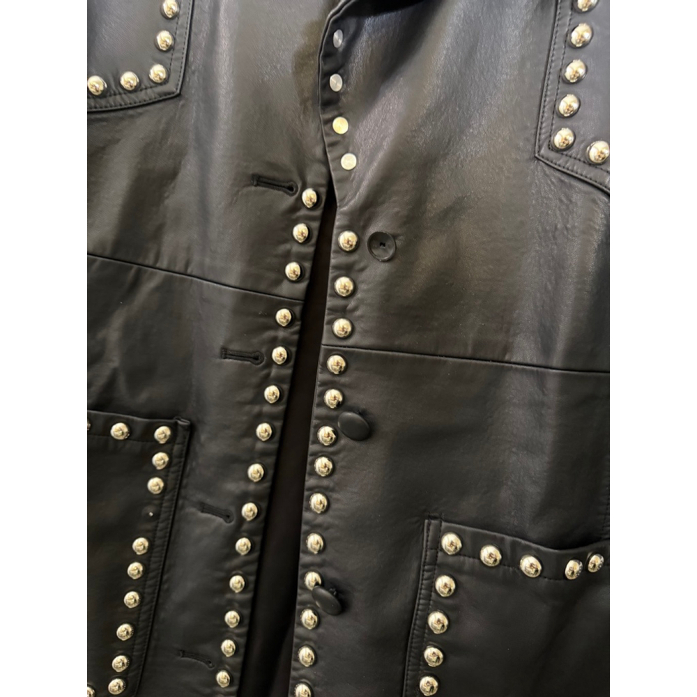 COLIN LOCASCIO Black Studded Bernie Vegan Leather Jacket S - Picture 8 of 9